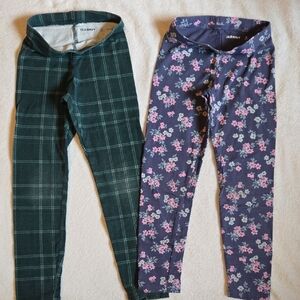 Old Navy Kids Green Plaid and Blue Floral Leggings